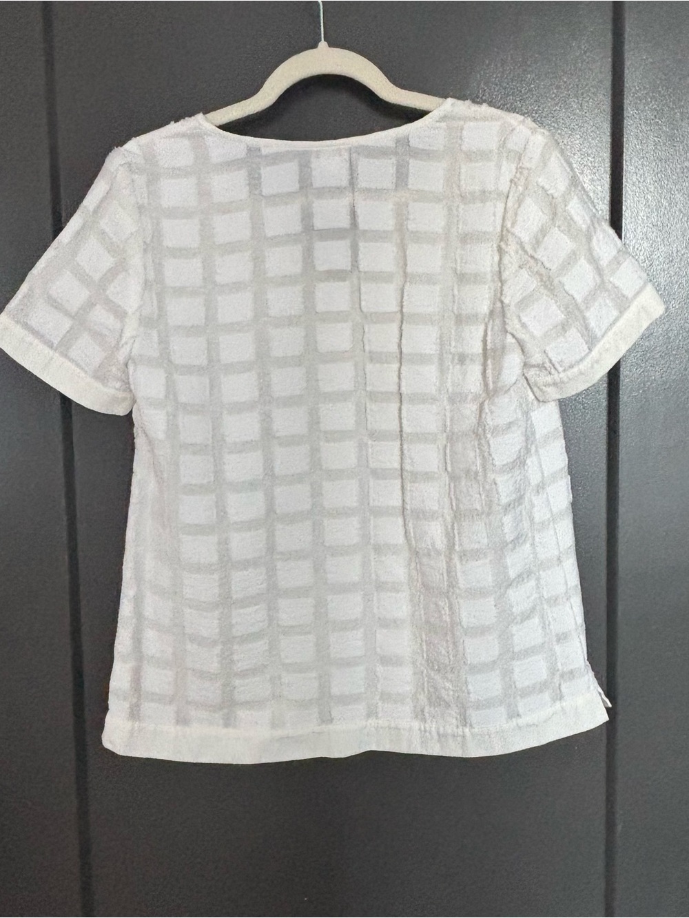 J.Crew White Textured Windowpane Split Neck Blouse Medium